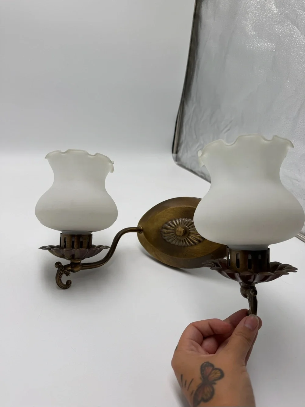 Vintage Lavery & Co. 2 Light Wall Sconce Frosted Tulip Glass Brass Fixture